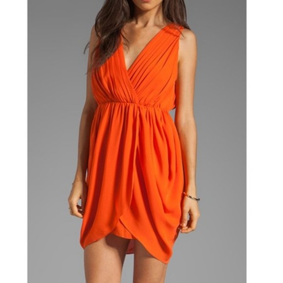Alice + Olivia Dresses & Skirts - Alice + Olivia Cynthia Draped Tulip Skirt Mini Dress Sunset Orange Size Small